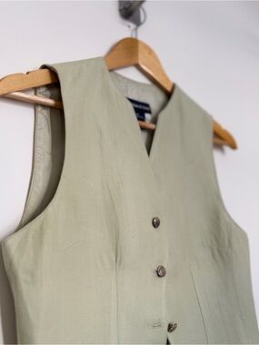 Vintage Tristan & Iseut Sage Green Linen Blend Button Front Vest Size 5